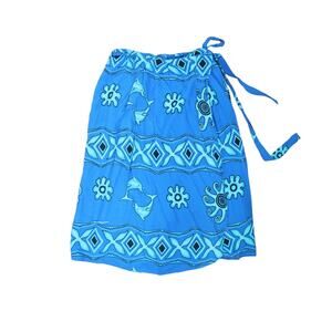 Vintage 90s blue dolphin wrap sarong skort skirt cover-up M